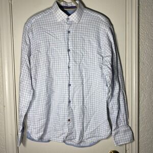 Luchiano Visconti Black Blue White Textured Grid Cotton Button Down Shirt M